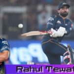 Rahul Tewatia IPL 2026 biography banner with Gujarat Titans action in IPL 2026 Match