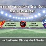 Sunrishers Hydrabad vs Delhi Capitals Match Scorecard